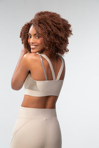 V Neck Strappy Bra - Taupe