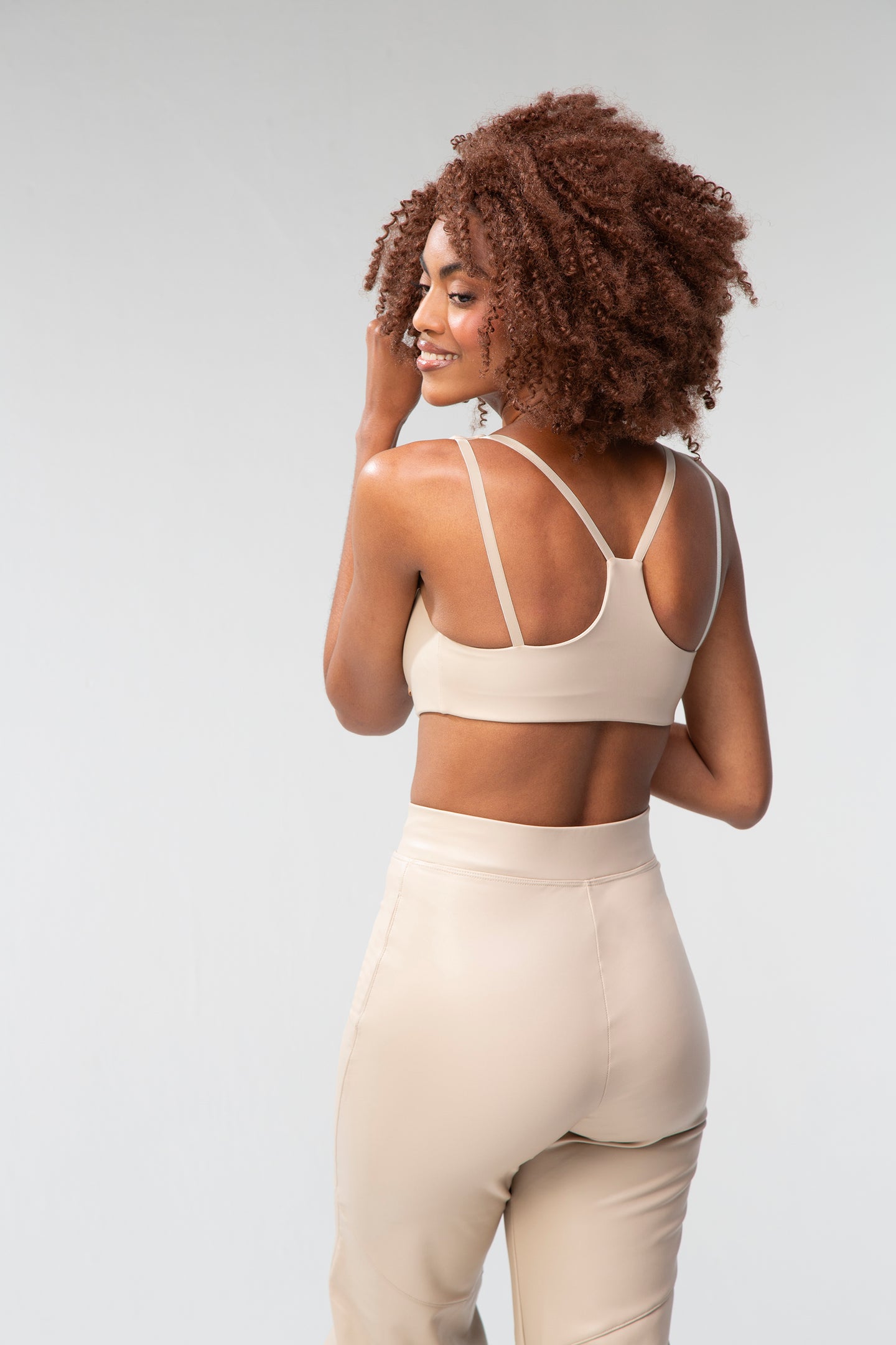 Double straps leather Bra - Beige Oatmeal