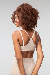 Double straps leather Bra - Beige Oatmeal