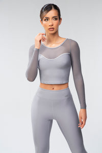 Mesh Mock Neck Top - Lilac Grey