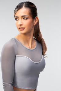 Mesh Mock Neck Top - Lilac Grey