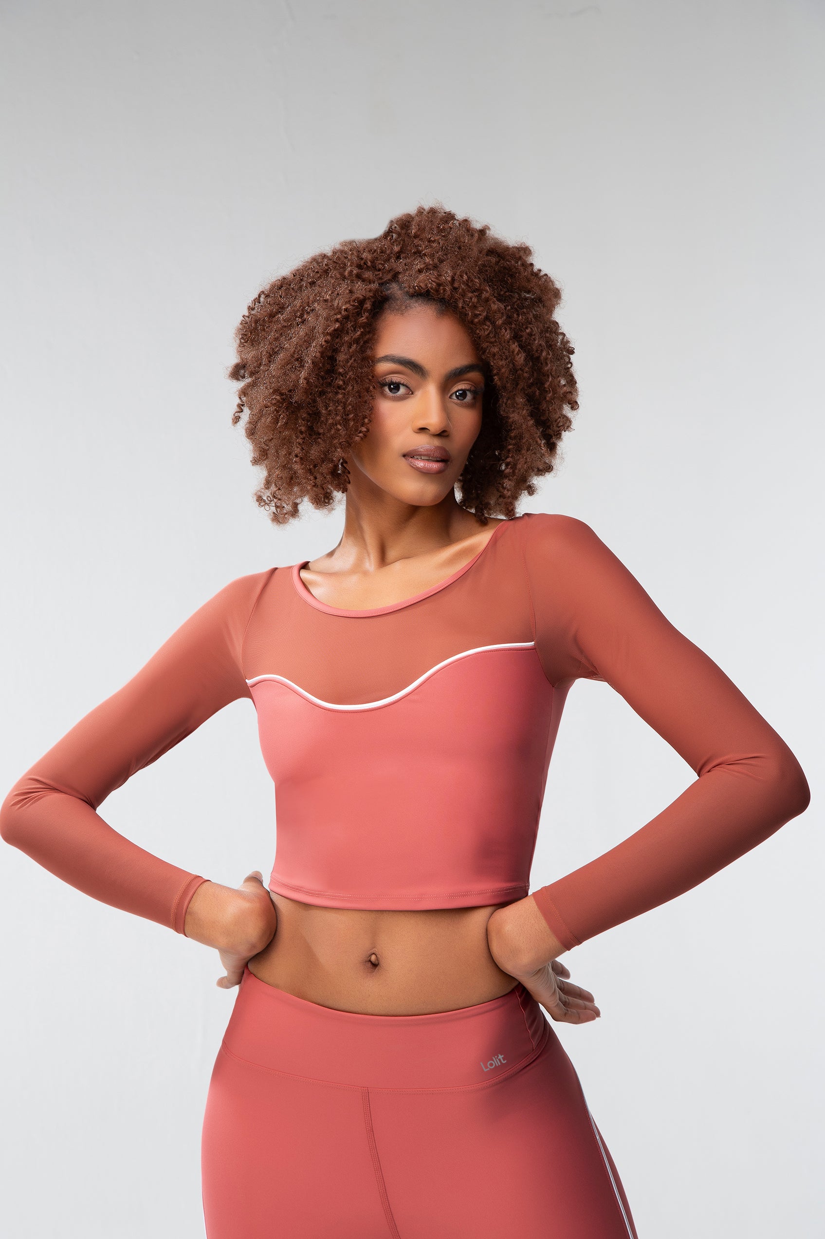 Mesh Mock Neck Top - Mineral Red