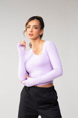 l/S Asymmetrical Neck Top, w/thumbholes - Mauve