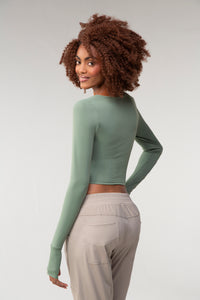 l/S Asymmetrical Neck Top, w/thumbholes - Sage