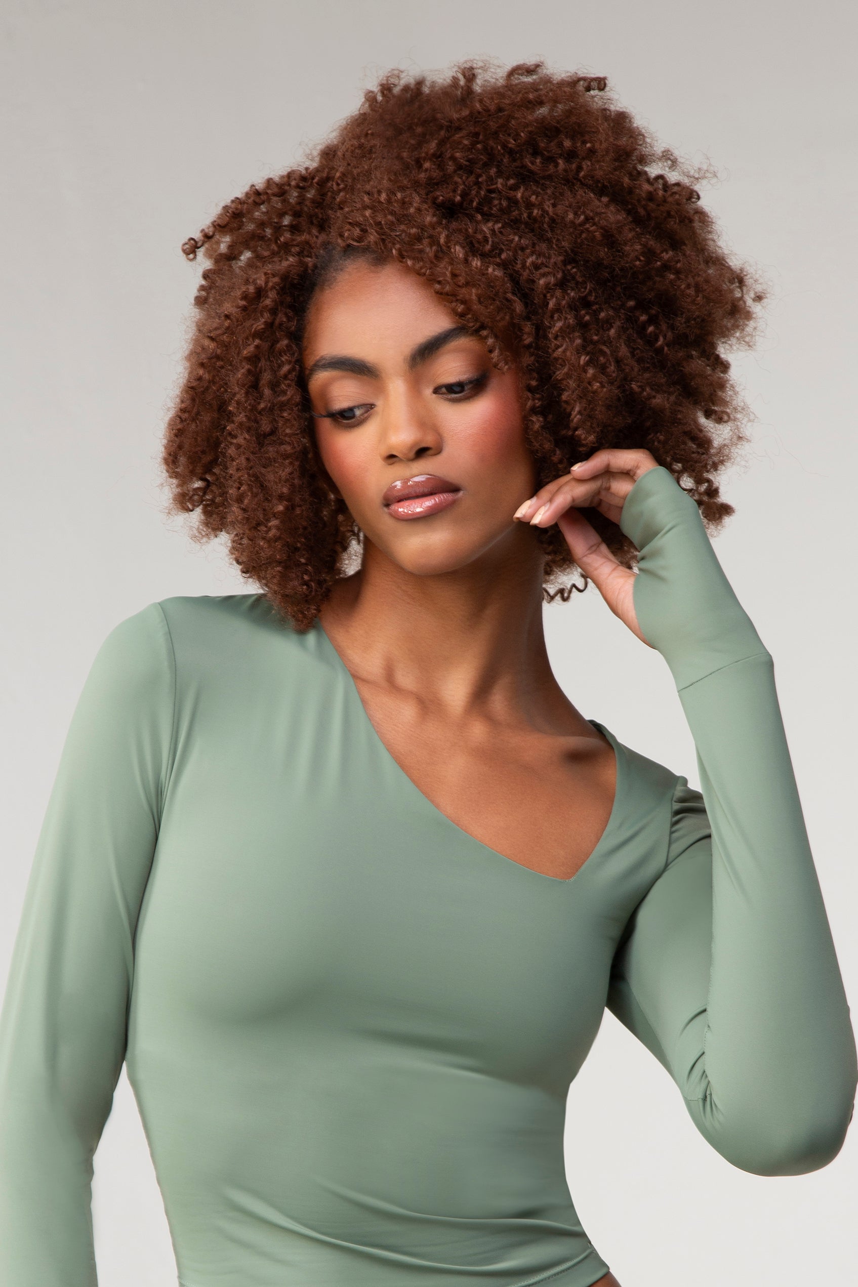 l/S Asymmetrical Neck Top, w/thumbholes - Sage