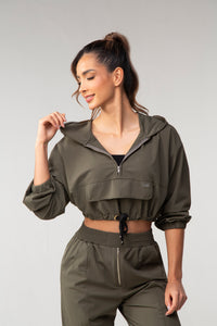 Serenity Crop Hoodie - Dark Olive