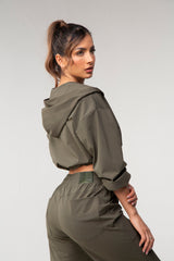 Serenity Crop Hoodie - Dark Olive