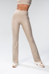 High-Waisted  Flare Leggings - Taupe