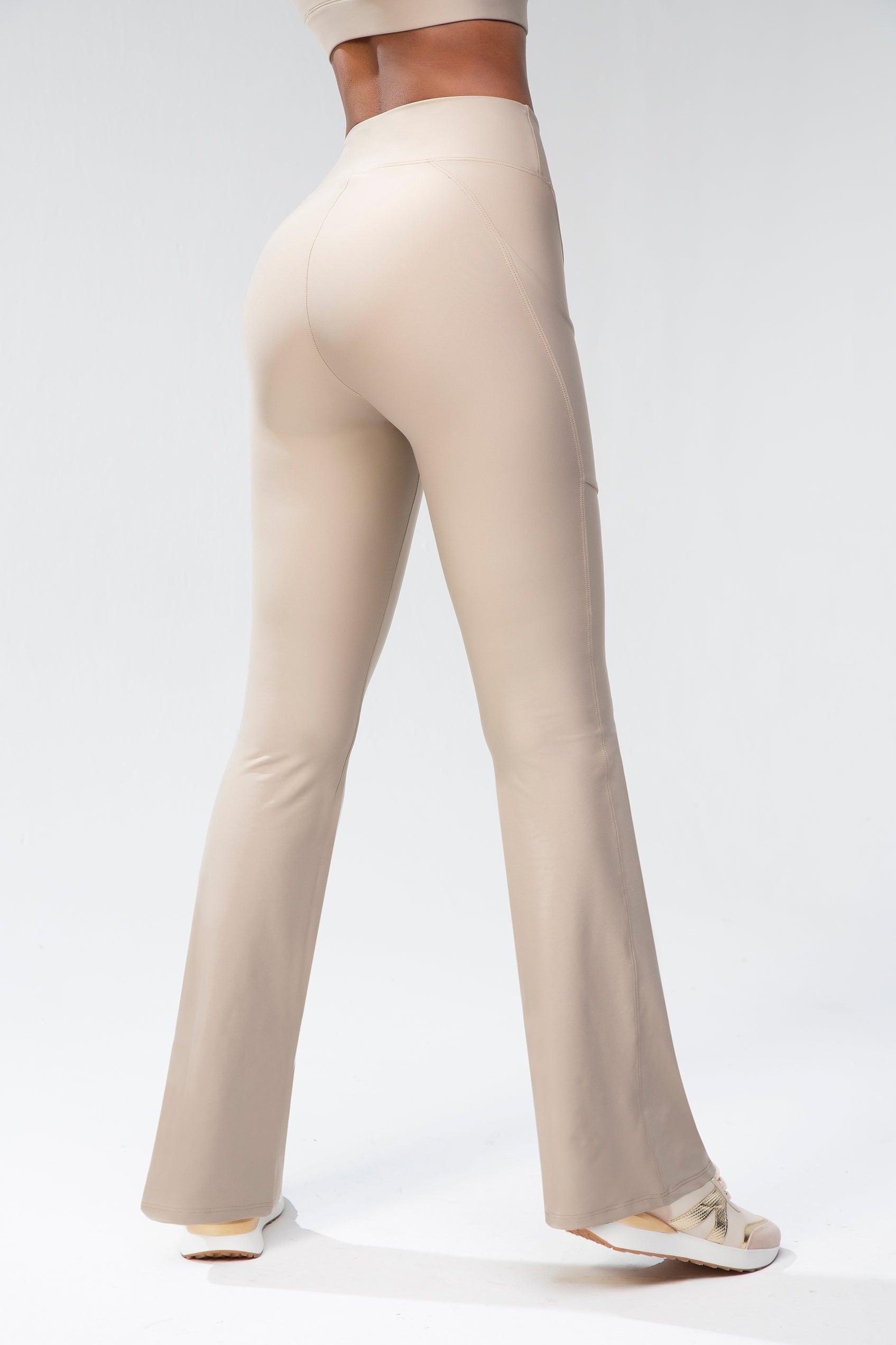 High-Waisted  Flare Leggings - Taupe