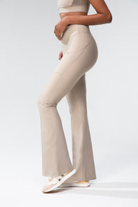 High-Waisted  Flare Leggings - Taupe