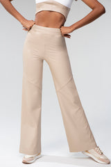 High-Waisted Vegan Leather Pants- Beige Oatmeal