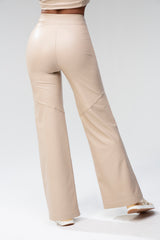 High-Waisted Vegan Leather Pants- Beige Oatmeal