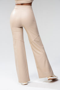 High-Waisted Vegan Leather Pants- Beige Oatmeal