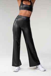 High-Waisted Vegan Leather Pants - Black