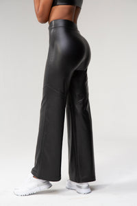 High-Waisted Vegan Leather Pants - Black