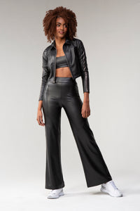 High-Waisted Vegan Leather Pants - Black