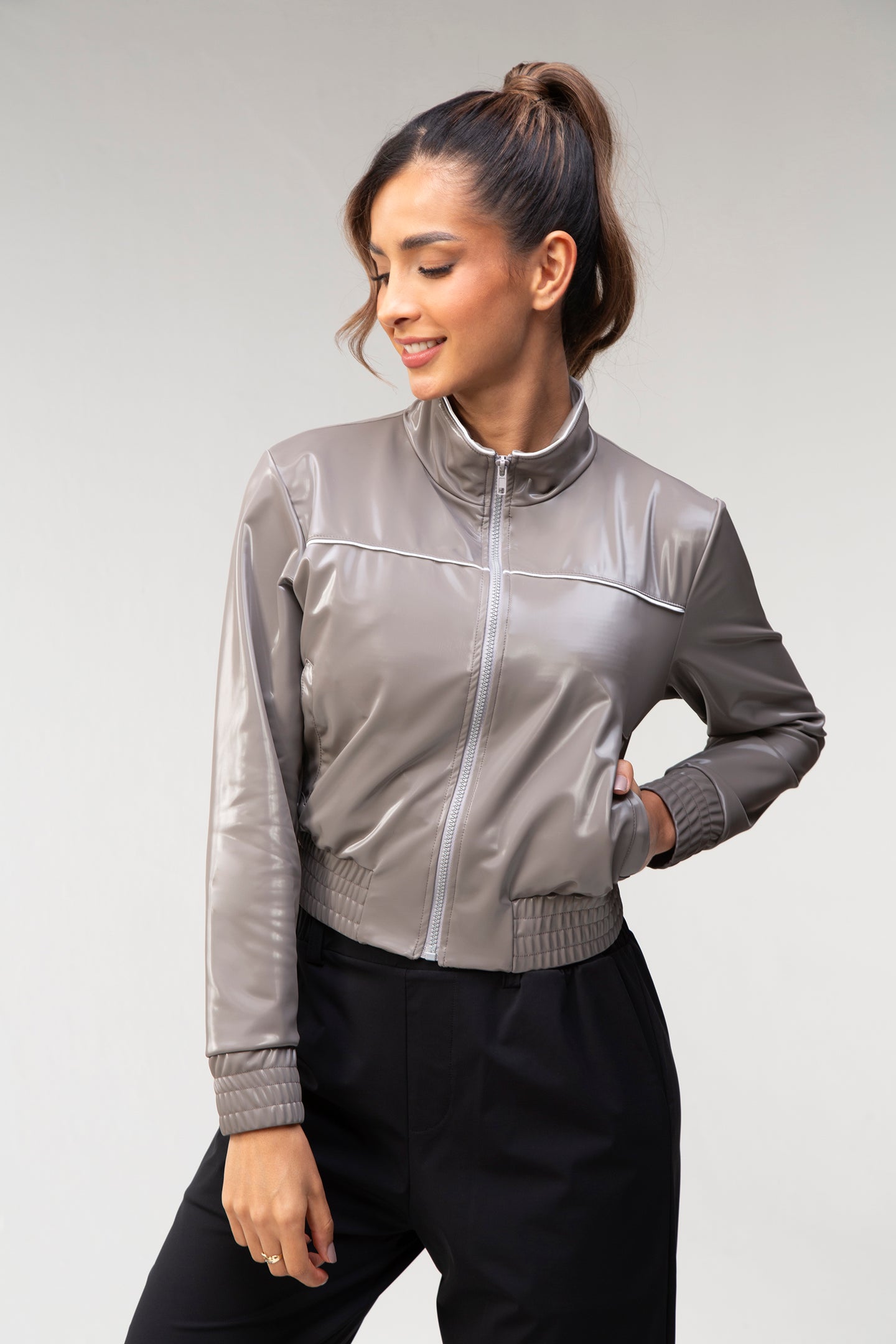 Sleek Bomber Jacket - Charcoal