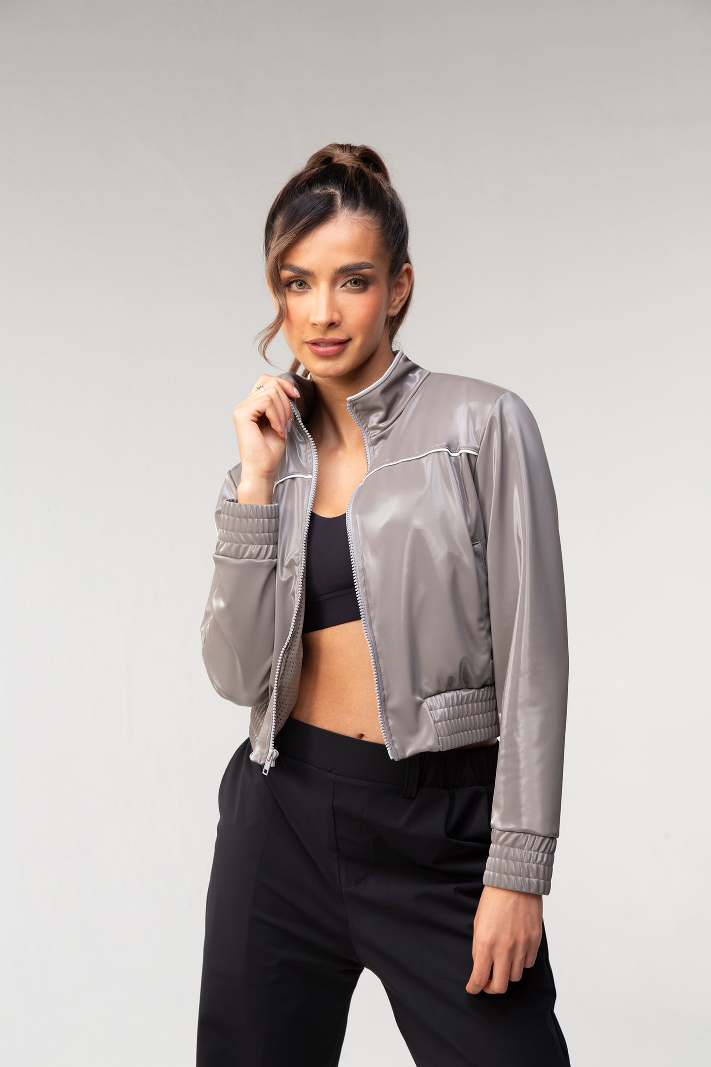 Sleek Bomber Jacket - Charcoal