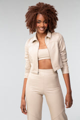 Vegan Leather Contour Jacket - Beige Oatmeal