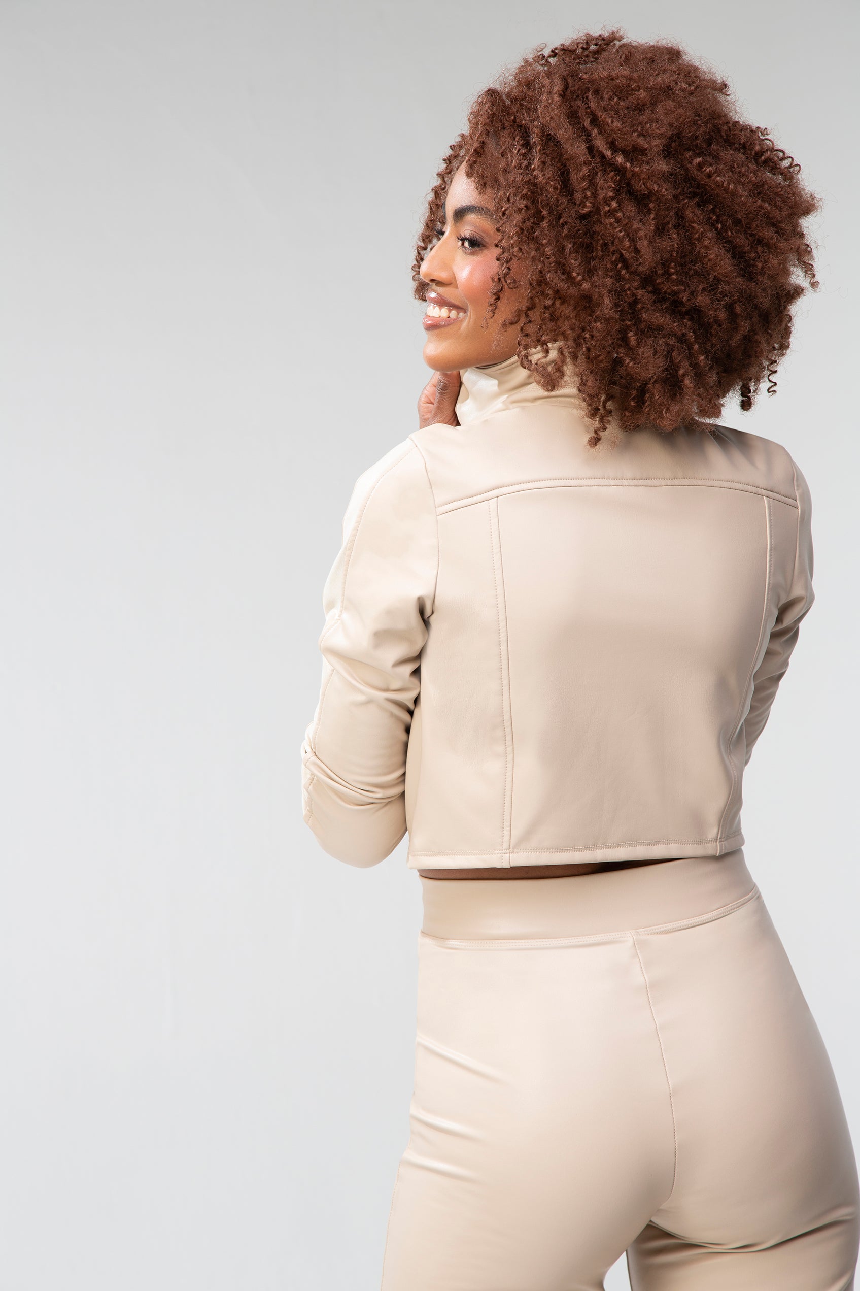 Vegan Leather Contour Jacket - Beige Oatmeal