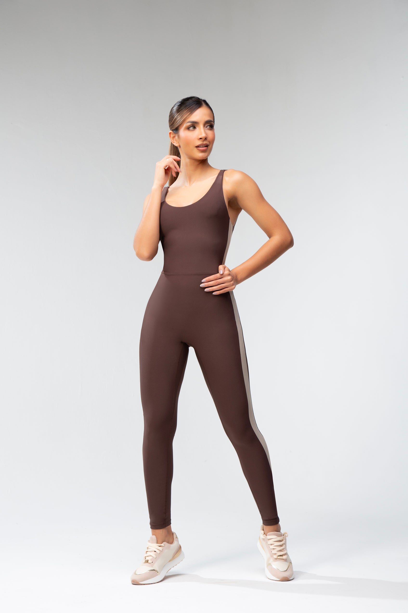 Open Back Onesie - Deep Oack and Taupe