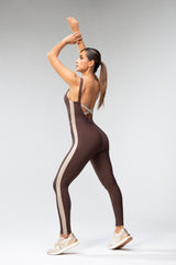 Open Back Onesie - Deep Oack and Taupe